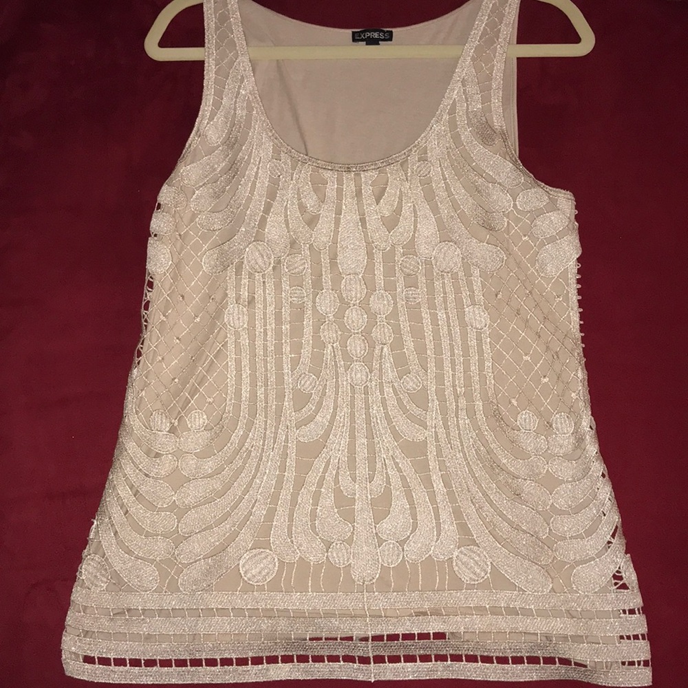 Express shimmery lace overlay tank top